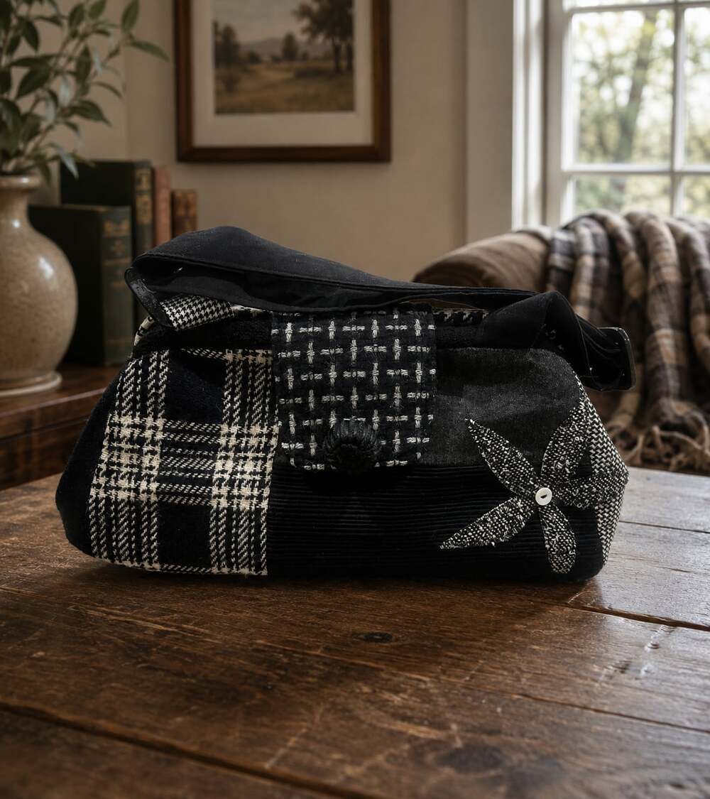 Range Of Emotion Handmade Patchwork Bag Black White Indie Cottagecore Purse - Picture 2 of 10